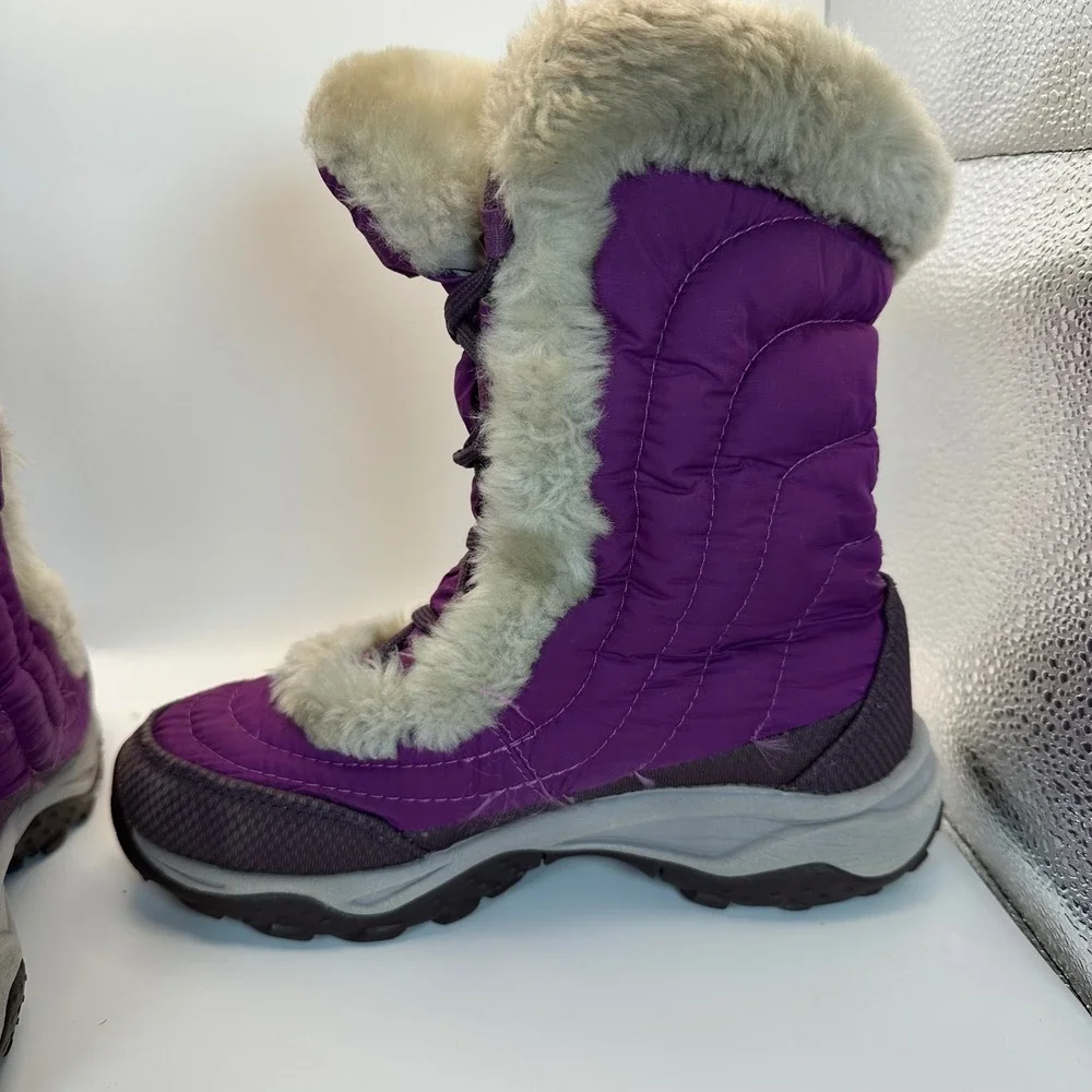 The North Face Snow Boots Kids 1 Purple Faux Fur Trim Quilted Winter Gorpcore